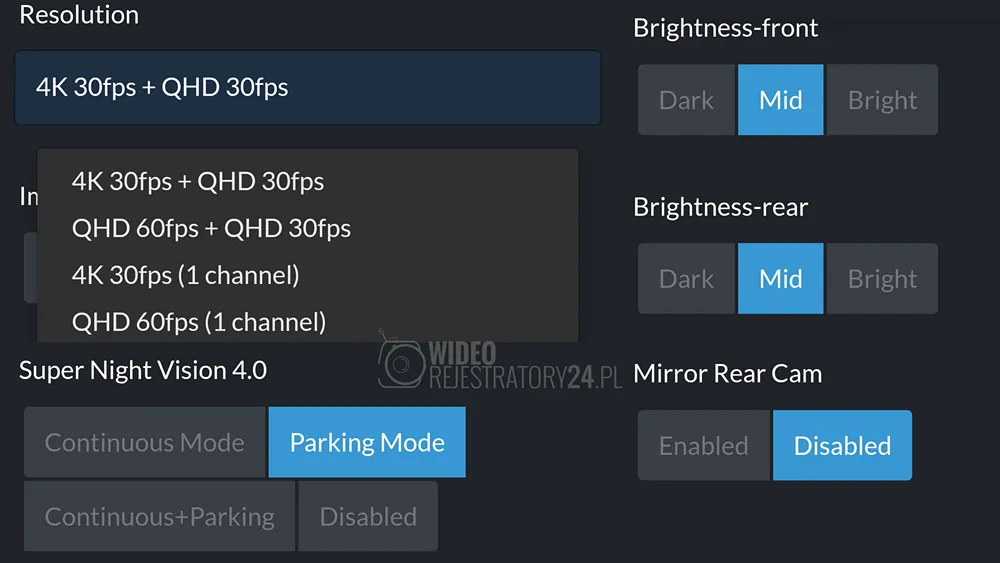 ustawienia nagrywanego obrazu aplikacja thinkware